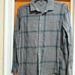 Alfani Men's Casual Gray and Red Plaid Shirt